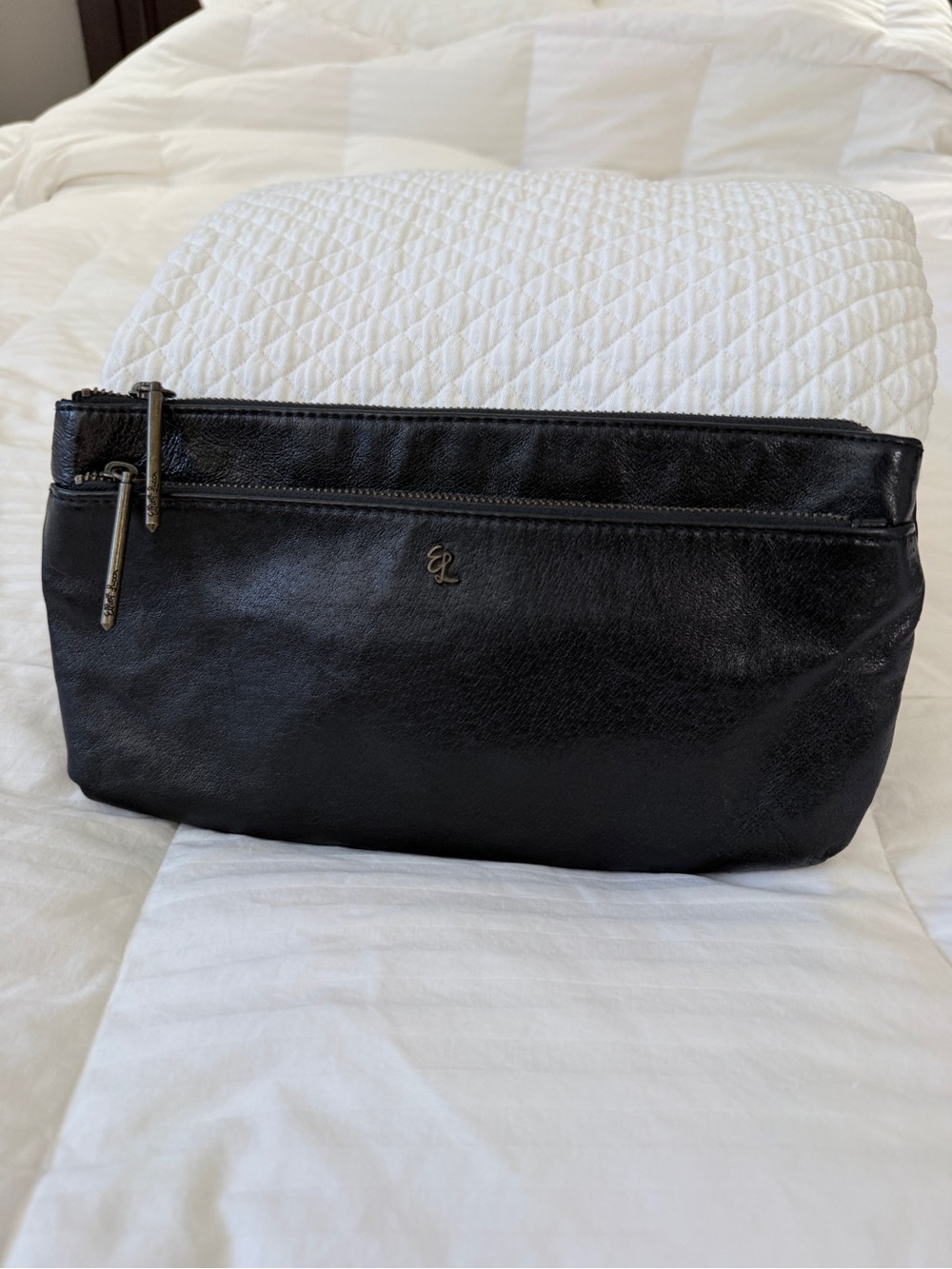 Elliott Lucca Double Zipper Wristlet Crossbody Leather Bag